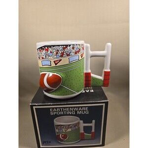 Football Ceramic Coffee Tea Mug 3D Field Goal Post Handle Sports Fan Emson W/box
